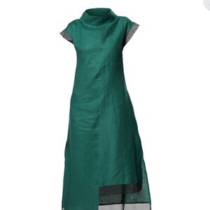 Green Asymmetrical High-Low A-Line Dress with Cowl Neck - Wolf & Badger